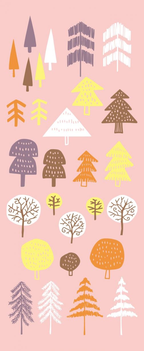 Conjunto de árboles escandinavos que colorean las cuatro estaciones del año / Dibujo