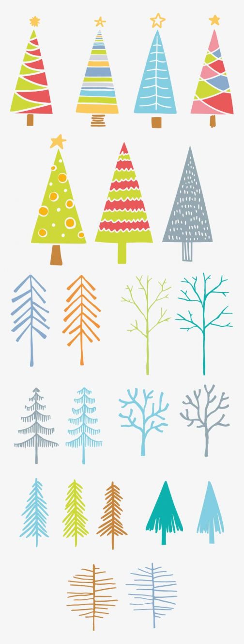Set aus skandinavischem Weihnachtsbaum und Winterbaum / Zeichnung