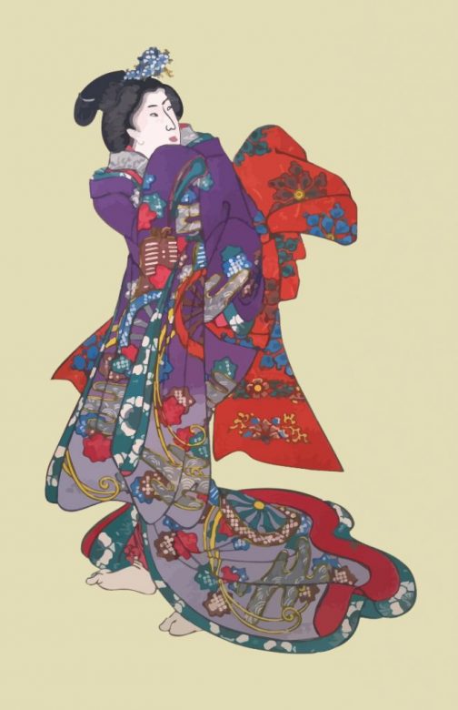 หญิงกิโมโน ศิลปะโบราณญี่ปุ่น โดย อุตางาวะ คุนิโยชิ