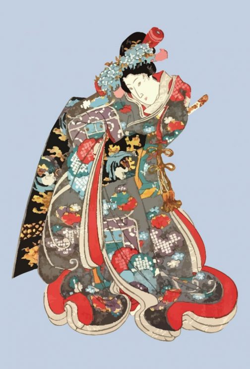 سيدة كيمونو الفن الياباني القديم لأوتاغاوا كونيوشي