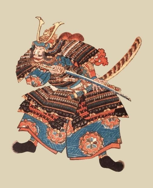 Ukiyo-e japońskiego samuraja autorstwa Utagawy Kuniyoshi.