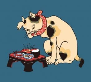 Ukiyo-e feeding cat  by Utagawa Kuniyoshi