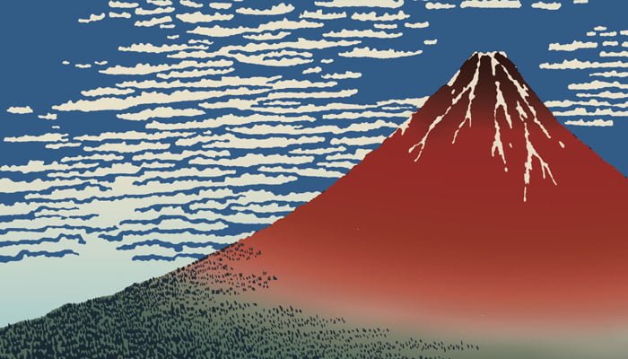 Red Fuji - AKA FUJI - Japanese Ukiyo-e by Hokusai | ai illustrator 