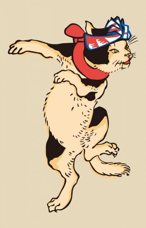 Укиё-э танцующая кошка работы Утагавы Куниёси