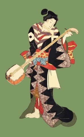 Kimono dame met shamisen Japanse Ukiyo-e door Utagawa Kuniyoshi