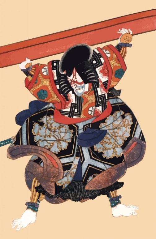 उटागावा कुनियोशियो द्वारा काबुकी जापानी पुरानी कला