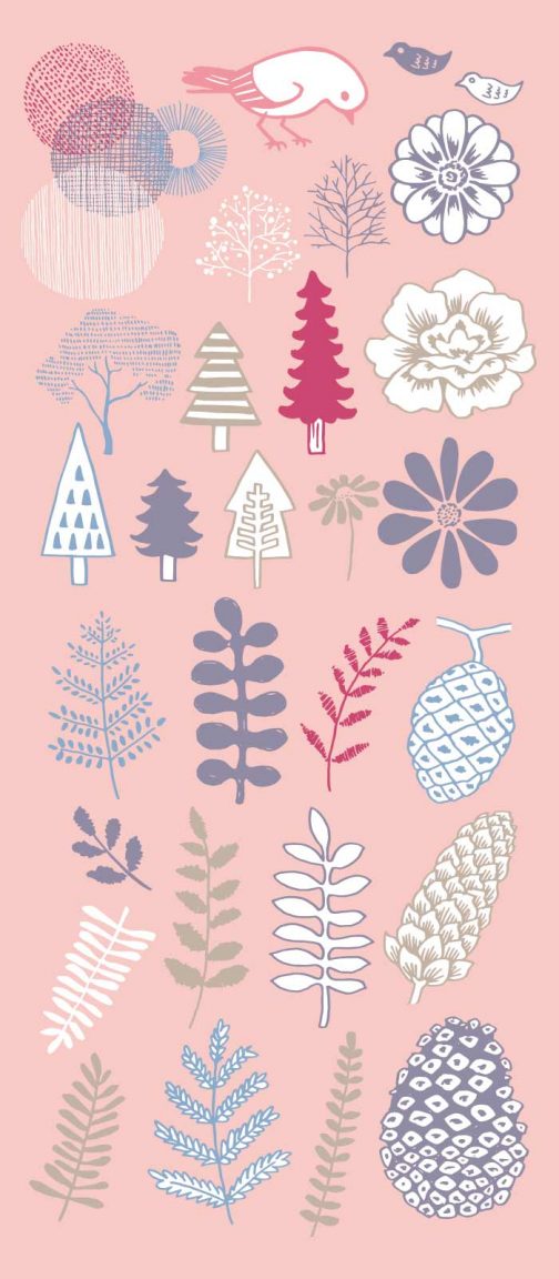 Набор скандинавских растений (с птицами) / Рисование