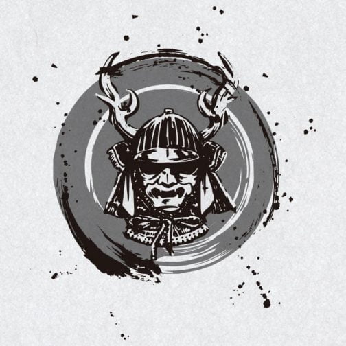 Gesicht eines Samurai in Rüstung / Zeichnung