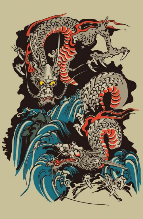 Draghi giapponesi Ukiyo-e di Utagawa Kuniyoshi