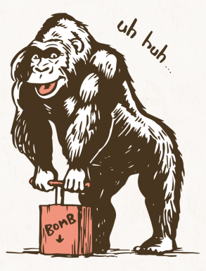 Gorilla pushing dynamite switch / Drawing