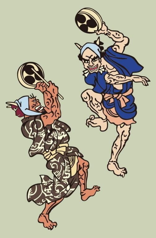 شيطان / رعد برق فن ياباني قديم لكونيوشي أوتاغاوا