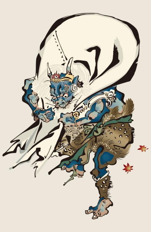 Japanse Fujin (de god van de wind) door Kawanabe Kyosai