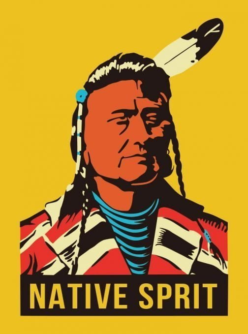 रेट्रो नेटिव स्प्रिट पोस्टर - मूल अमेरिकी ड्राइंग