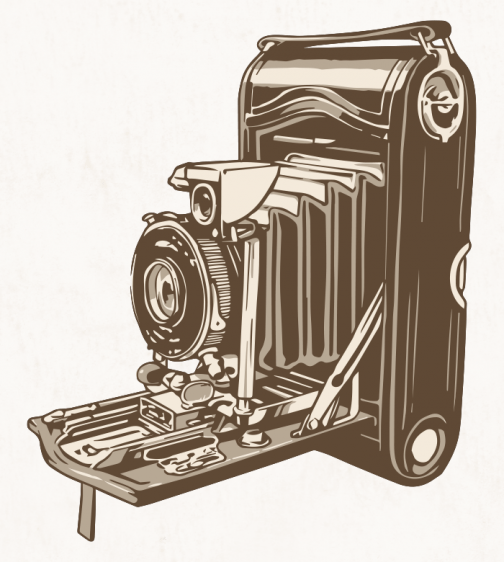 Retro klasyczny zabytkowy aparat fotograficzny / Rysowanie