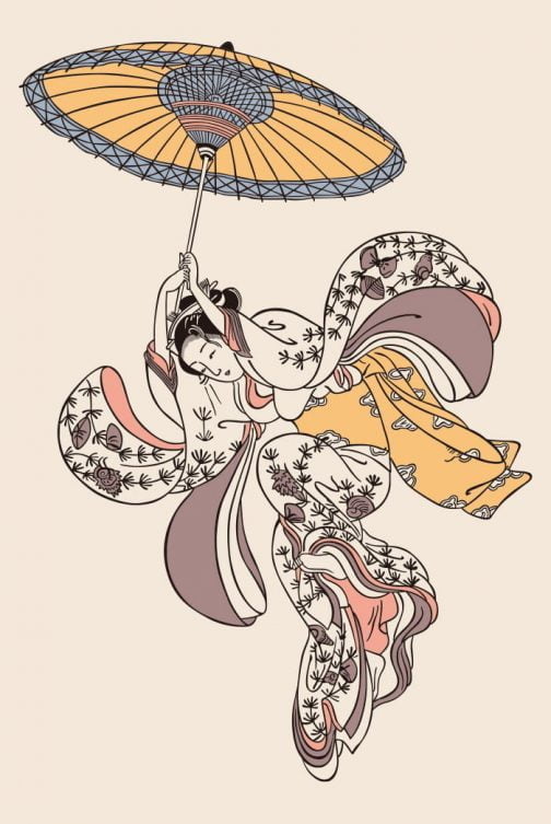 Young Woman Jumping /  Japanese Ukiyo-e by Suzuki Harunobu