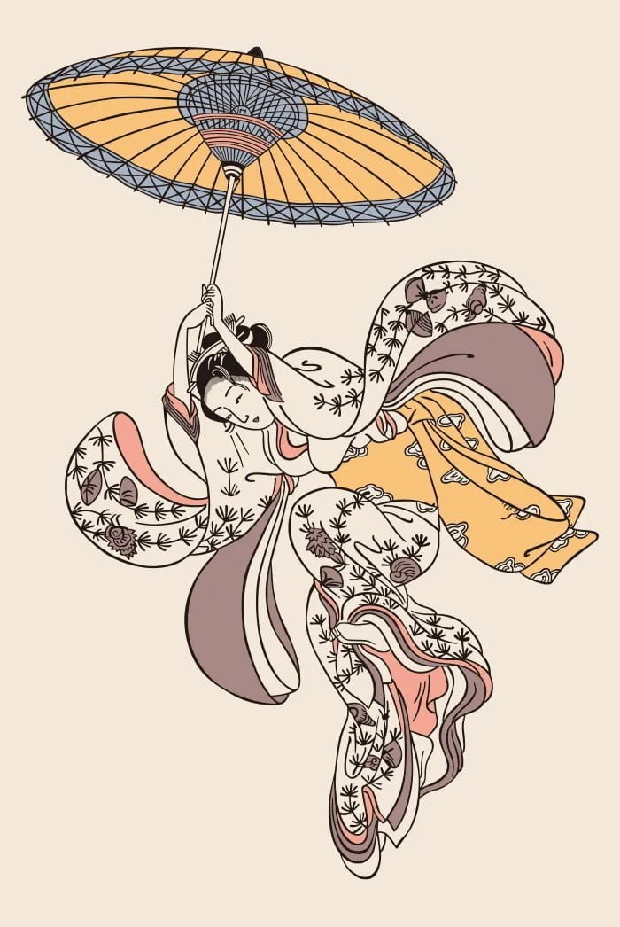 浮世绘1 跳跃的年轻女人/铃木春信的日本浮世绘| ai illustrator file
