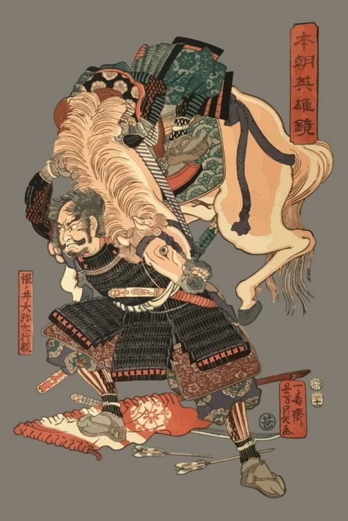 Samurai Um quadro da guerra / Ukiyo-e japonês por Utagawa Yoshikazu