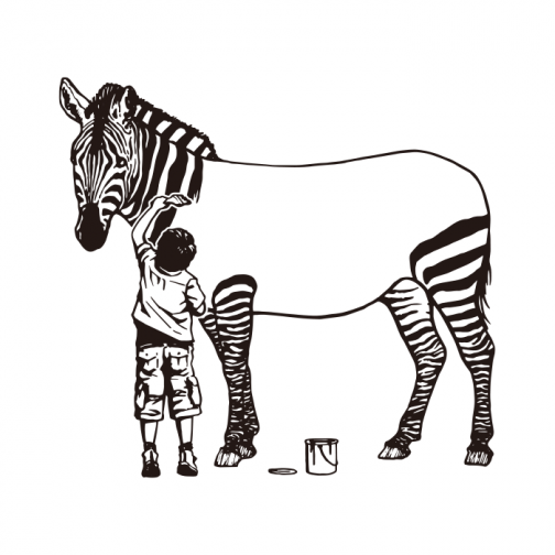 Junge malt mit Zebra / Zeichnung
