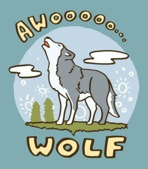 Wolf howling at a full moon night / Drawing