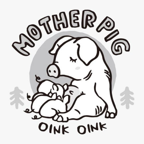Cochon de mère donnant des seins à un porcelet / Dessin