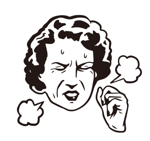 Mujer tosiendo con mascarilla / Dibujo