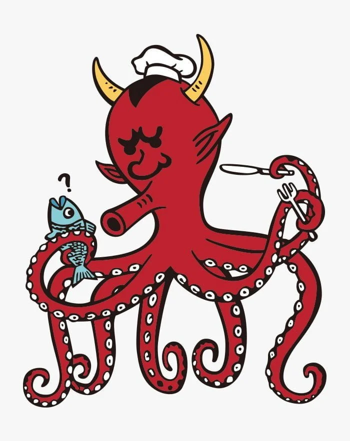 悪魔のタコのシェフが魚を料理する / イラスト | ai illustrator file