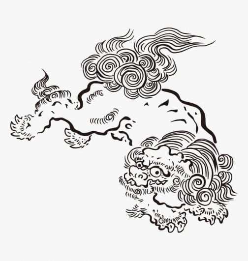 Лев, танцующий с пионом / Японское укиё-э работы Кано Цунэнобу
