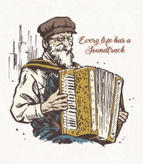 Oude man die accordeon speelt / Tekening / Schets
