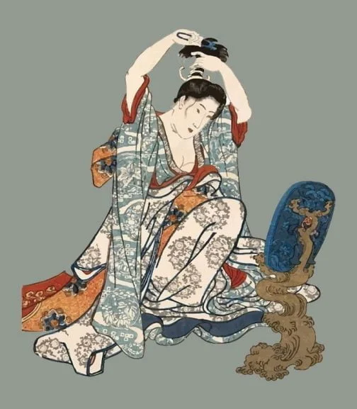 Kimono Ukiyo-e japonês por Utagawa Kuniyoshi