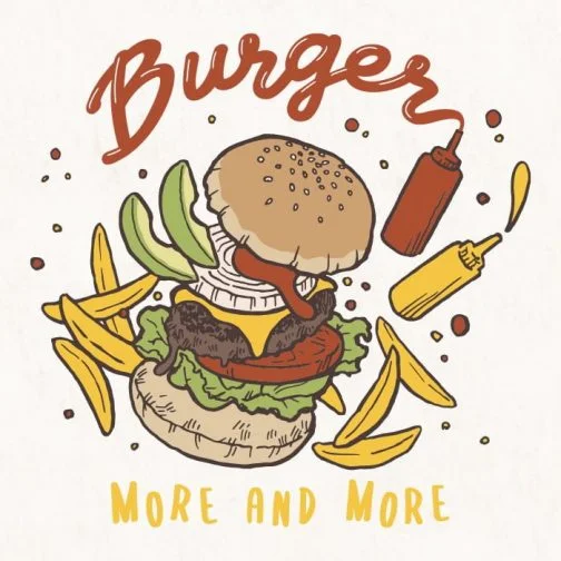 Hamburger and potato / Drawing