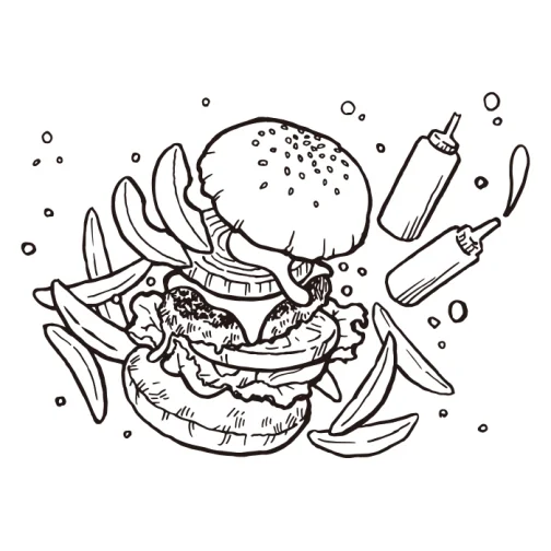 Hamburger and potato / Drawing
