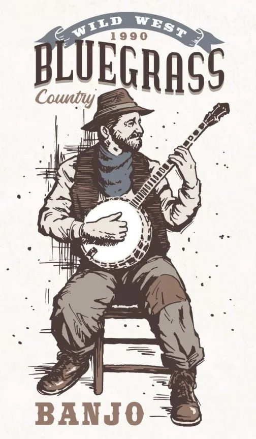 Middle-aged man playing a banjo / Drawing / Sketch