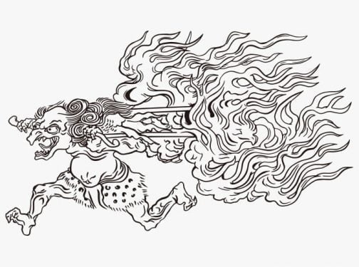 Fire wheel / Yokai / Drawing by Sawaki Sushi