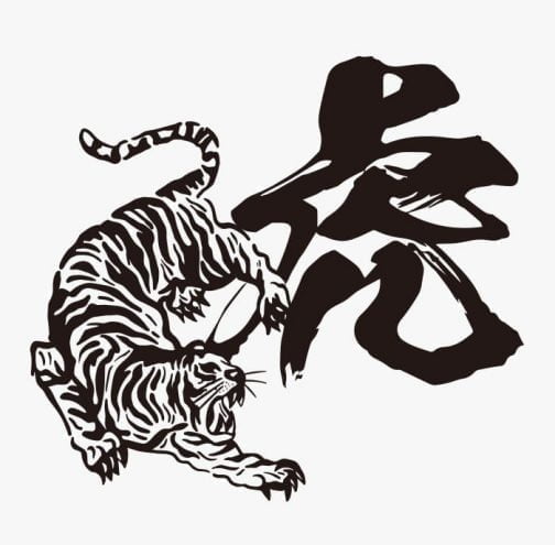 レトロ調の虎と漢字　イラスト