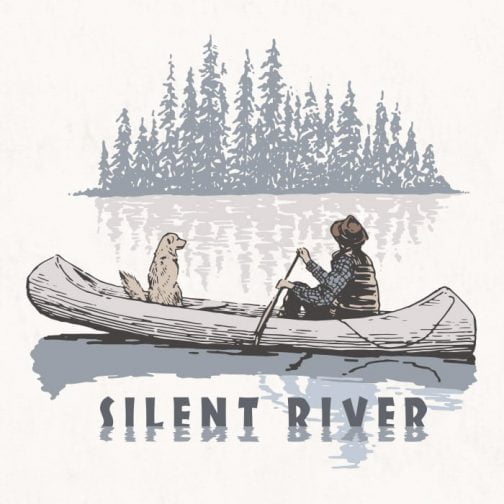 Río silencioso / bote de remos / canoa / kayak / Dibujo