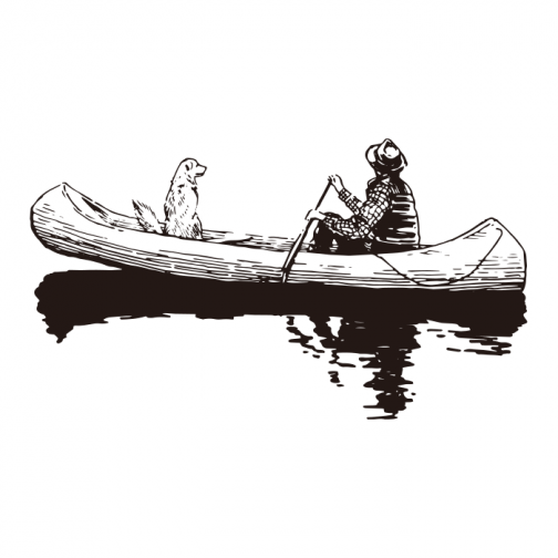Stille rivier / roeiboot / kano / kajak / tekening
