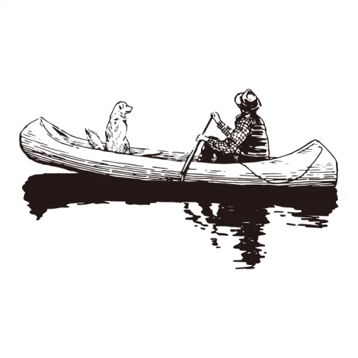 Stiller Fluss / Ruderboot / Kanu / Kajak / Zeichnung