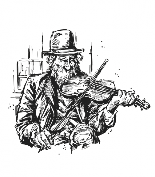 Alter Mann spielt Geige / Zeichnung / Skizze