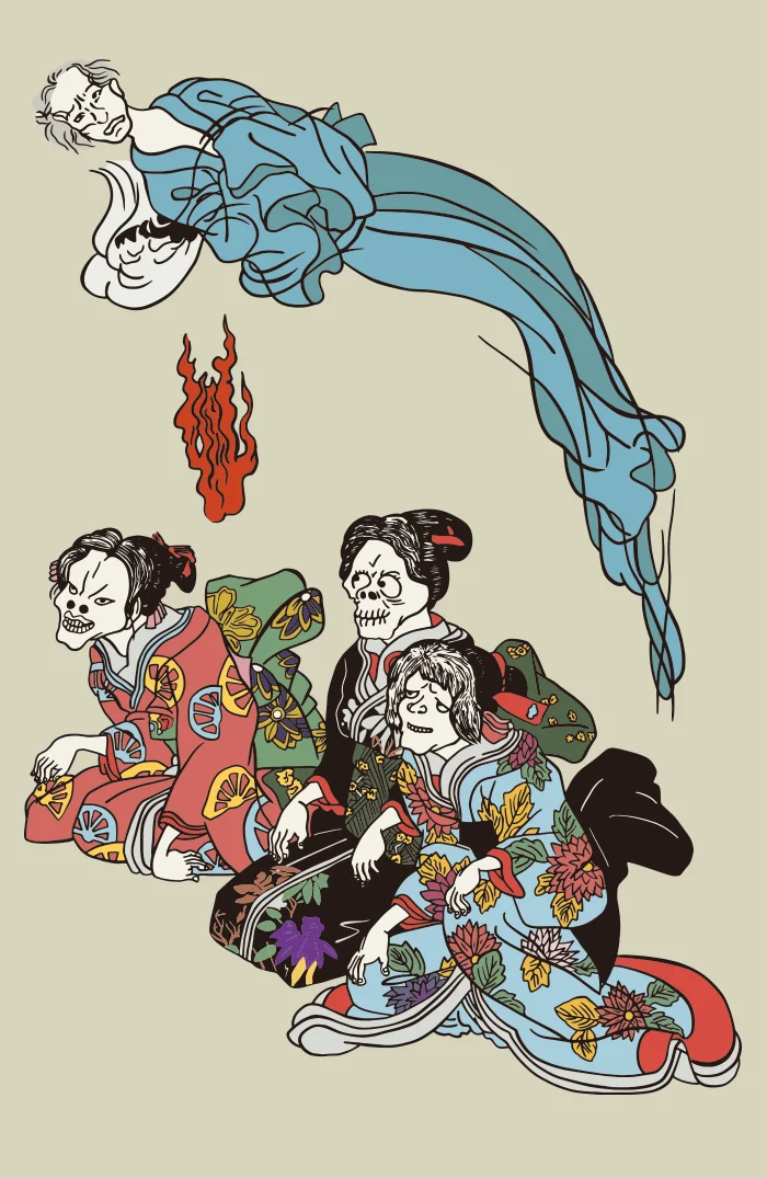 浮世絵版画 妖怪と女性の情景 歌川国芳の浮世絵「妖怪」イラスト | ai illustrator file | US
