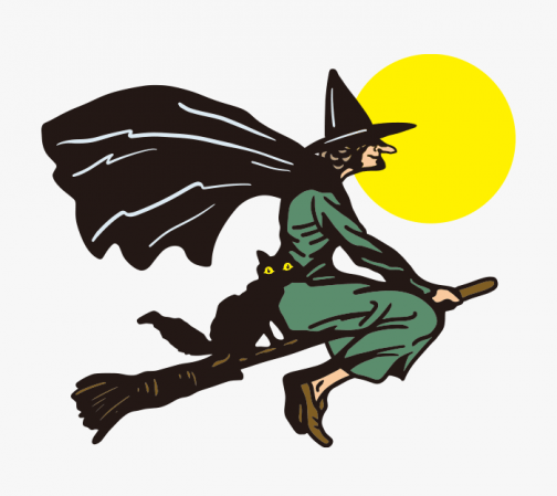 Halloween / Eine Hexe fliegt durch den Nachthimmel