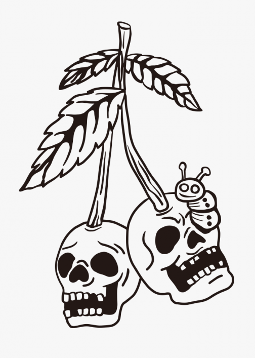 Cráneo de cereza y oruga / Dibujo