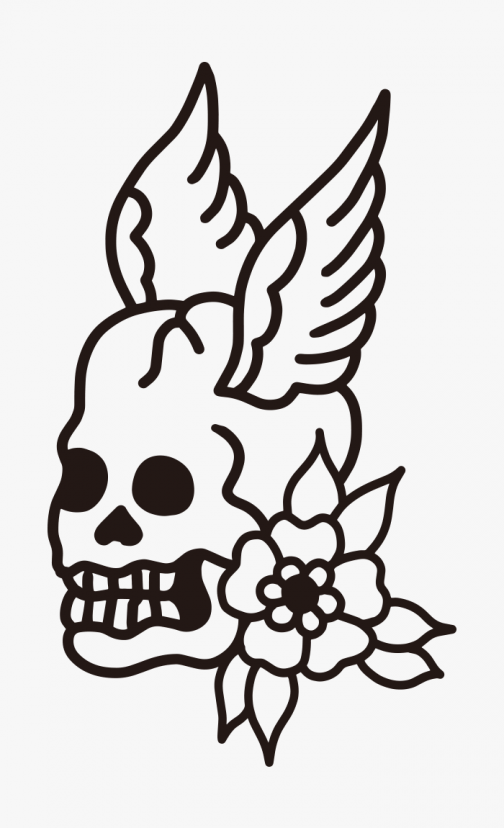 Cráneo alado y peonía / Dibujo tradicional americano