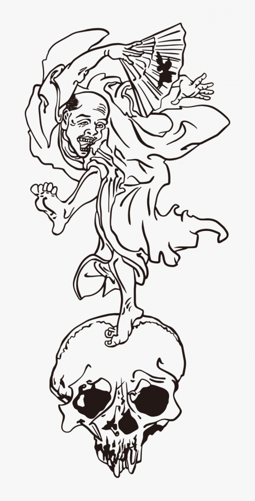 A man dancing on a skull /  Drawing by Kawanabe Kyosai