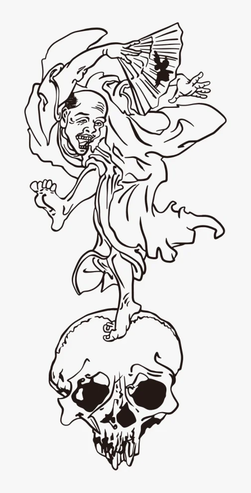 A man dancing on a skull /  Drawing by Kawanabe Kyosai