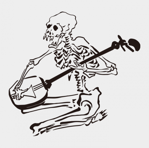 A skeleton playing the shamisen / Drawing by Kawanabe Kyosai