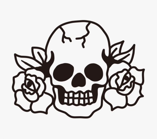 Amerikaanse traditionele schedel met roos / tekening
