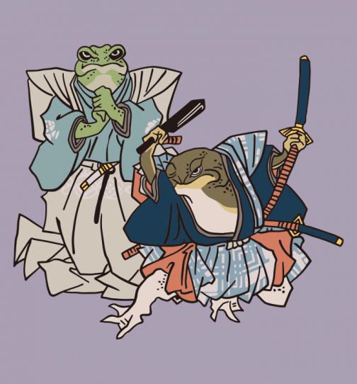 Лягушка-самурай / Японский рисунок Укиё-э работы Утагавы Куниёси