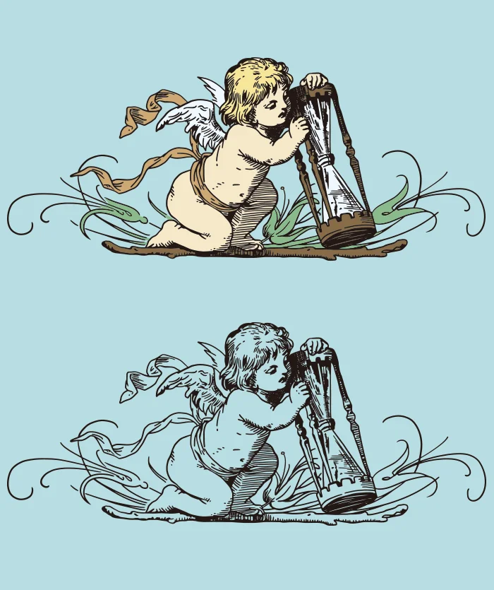 Reloj de arena y ángel Dibujo ai illustrator file