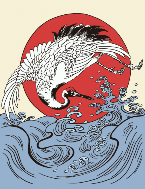 Żuraw japoński - rysunek ukiyo-e