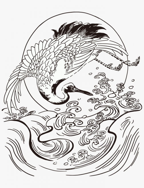 Grulla japonesa - Dibujo Ukiyo-e